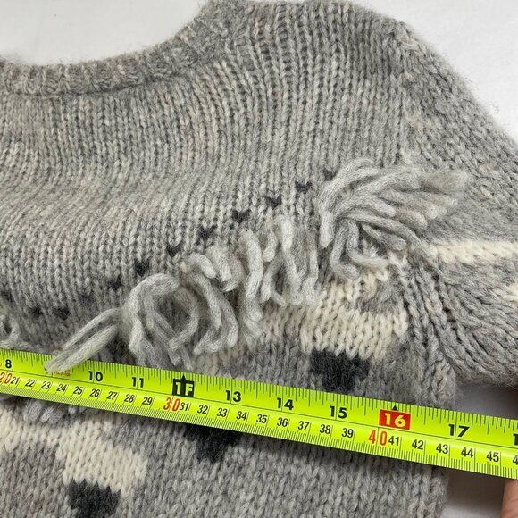 LoveShackFancy Atlas Grey Fringe Sweater Alpaca Size Small - Picture 5 of 6